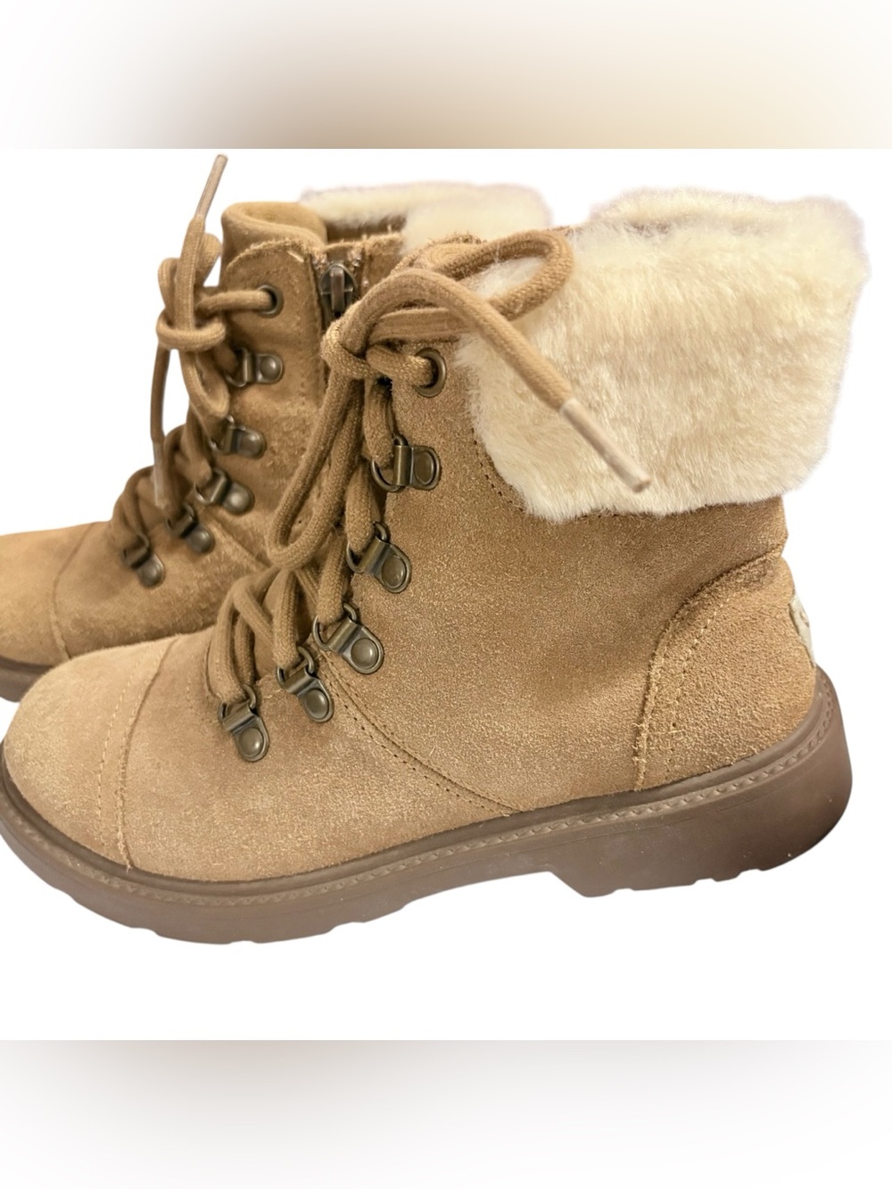 UGG Suede Lace-Up Azel Hiker Weather Boots Faux Fur High Cuff Waterproof Sz 2